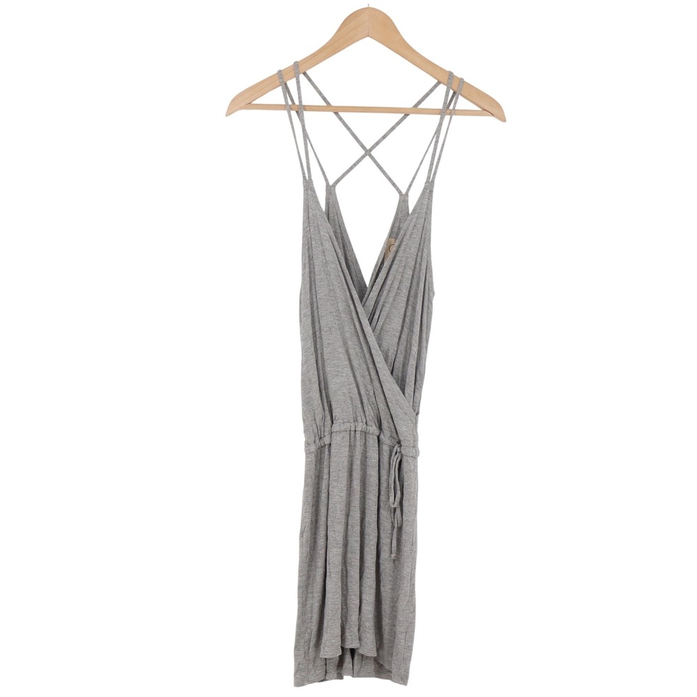 Chaser Romper Womens S Gray Strappy Back Surplice Wrap Knit Excellent